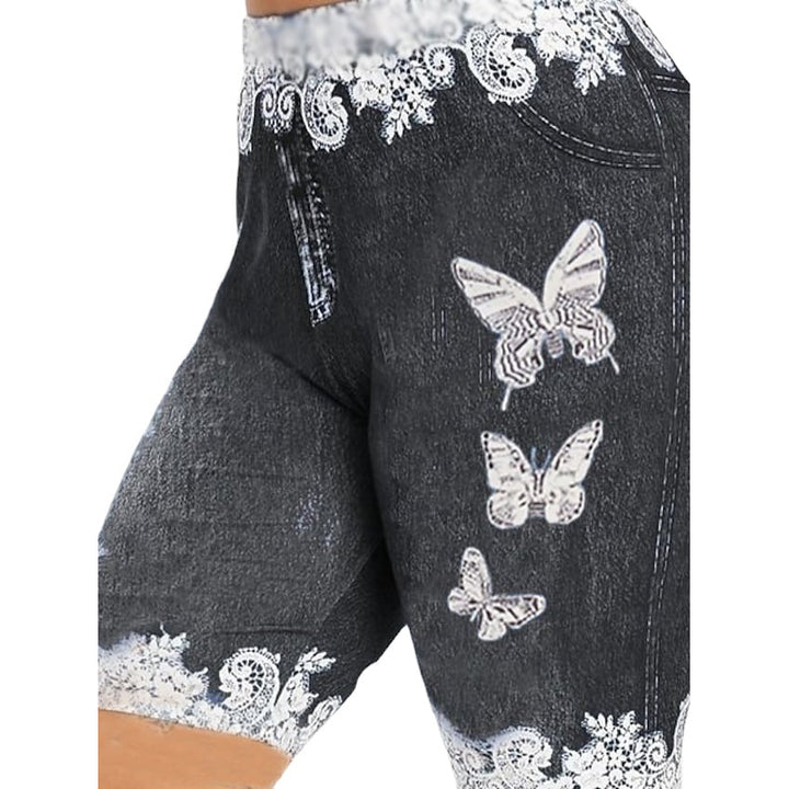 Women's Fashion Casual Butterfly Print Comfort Denim Shorts Image 1