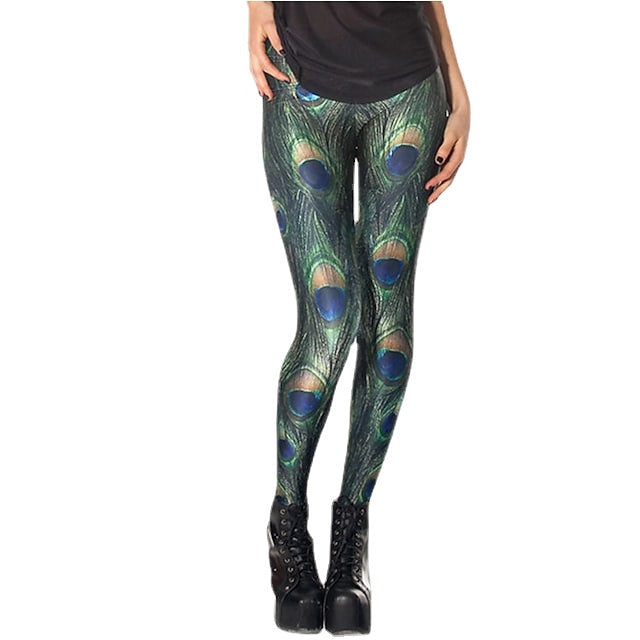 Womens Mid Waist Leggings Yoga Print Stretchy Ankle-Length Comfort Pants Image 4