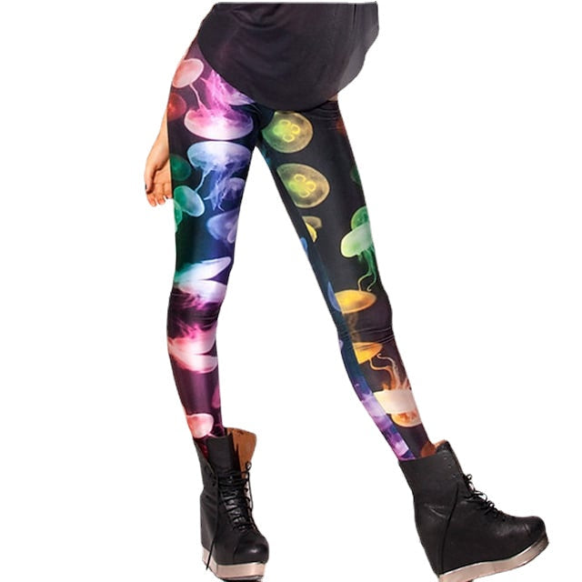 Womens Mid Waist Leggings Yoga Print Stretchy Ankle-Length Comfort Pants Image 8