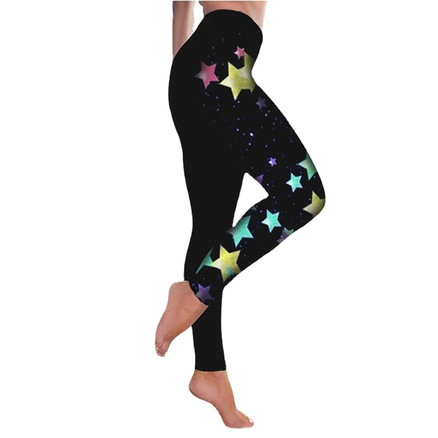 Women's Sporty Athleisure Weekend Yoga Print Stretchy Ankle-Length High Waist Pants Image 1