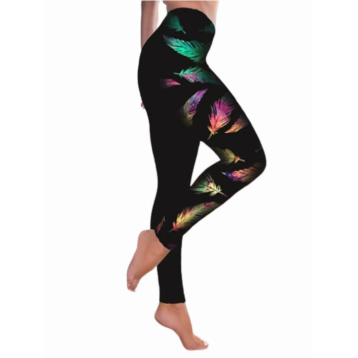 Womens Sporty Athleisure Weekend Yoga Print Stretchy Ankle-Length High Waist Pants Image 3