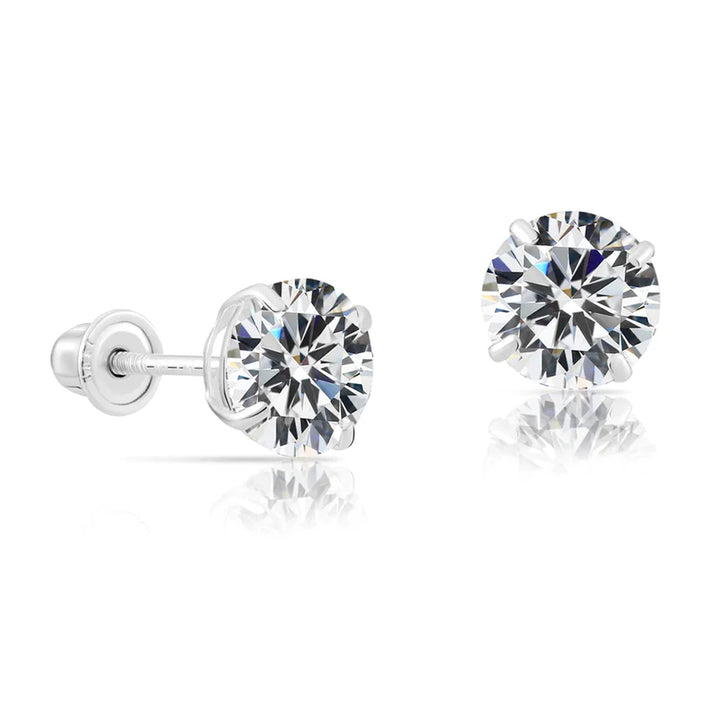 Paris jewelry 14k White Gold CZ Stud Earrings - Screwback Image 1