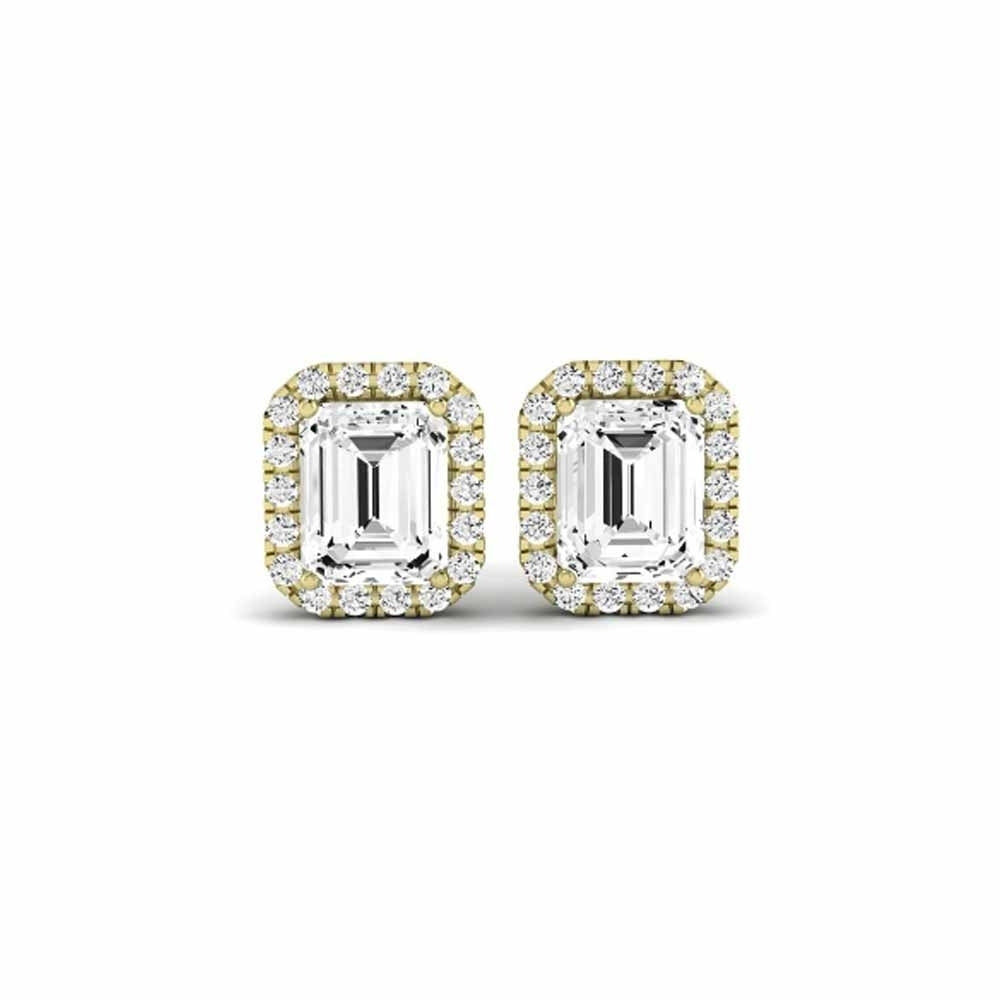 Paris jewelry 14k Yellow Gold 1Ct Emerald Cut White Sapphire Halo Stud Earrings Plated Image 2