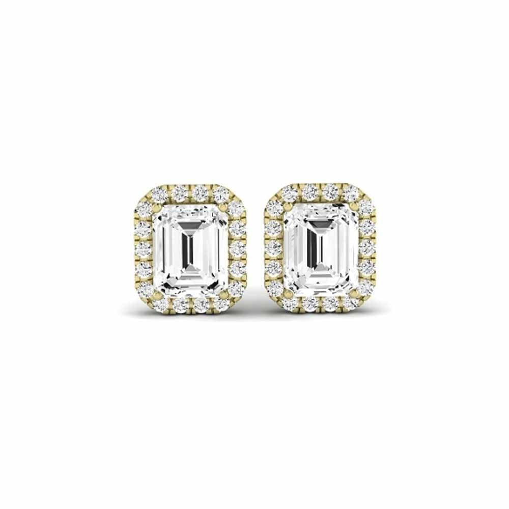 Paris jewelry 10k Yellow Gold 4Ct Emerald Cut White Sapphire Halo Stud Earrings Plated Image 1