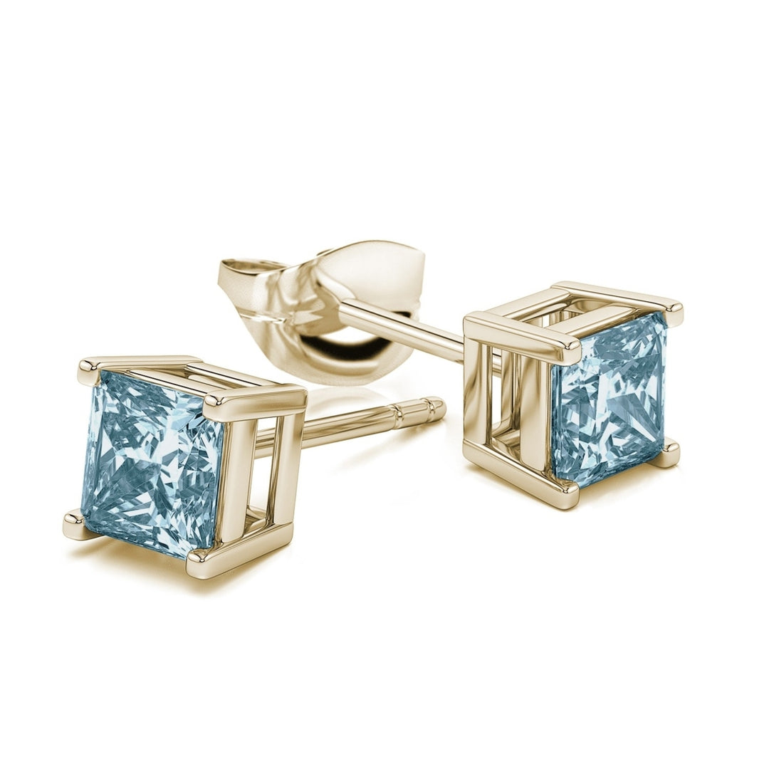 Paris Jewelry 10k Yellow Gold 4 Ct Princess Cut Aquamarine Stud Earrings Image 1