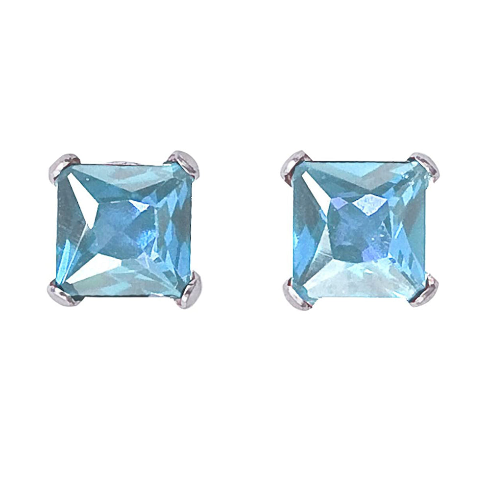 Paris Jewelry 10k White Gold 3 Ct Square Aquamarine Stud Earrings Plated Image 1