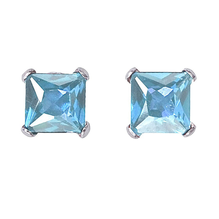 Paris Jewelry 10k White Gold 3 Ct Square Aquamarine Stud Earrings Plated Image 2