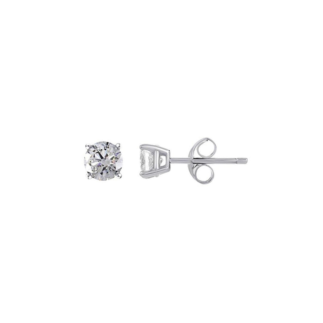 Paris Jewelry 14K White Gold 1.00 CT Round Cubic Zirconia Stud Earrings Plated Image 1