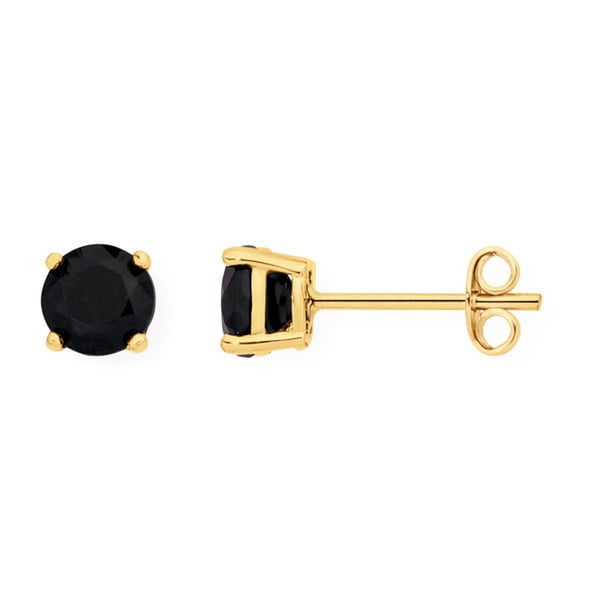 Paris Jewelry 18k Yellow Gold Plated Black Sapphire Round Stud Earrings 1 Ct Image 1