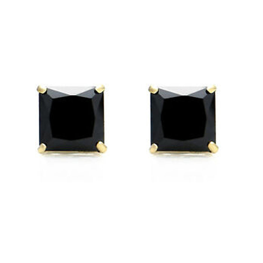 Paris Jewelry 18k Yellow Gold Black Sapphire 4 Ct Princess Stud Earrings Plated Image 1