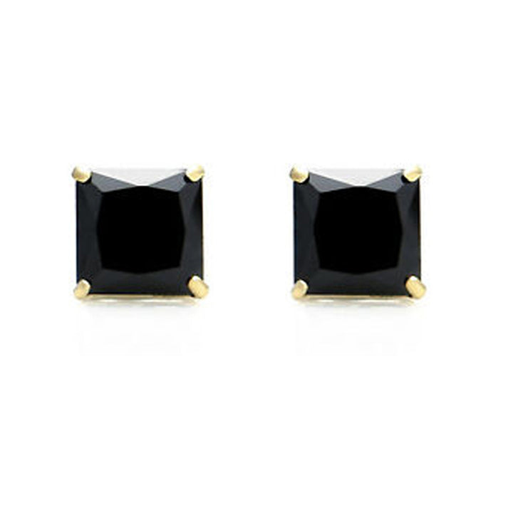 Paris Jewelry 18k Yellow Gold Black Sapphire 1 Ct Princess Stud Earrings Plated Image 1