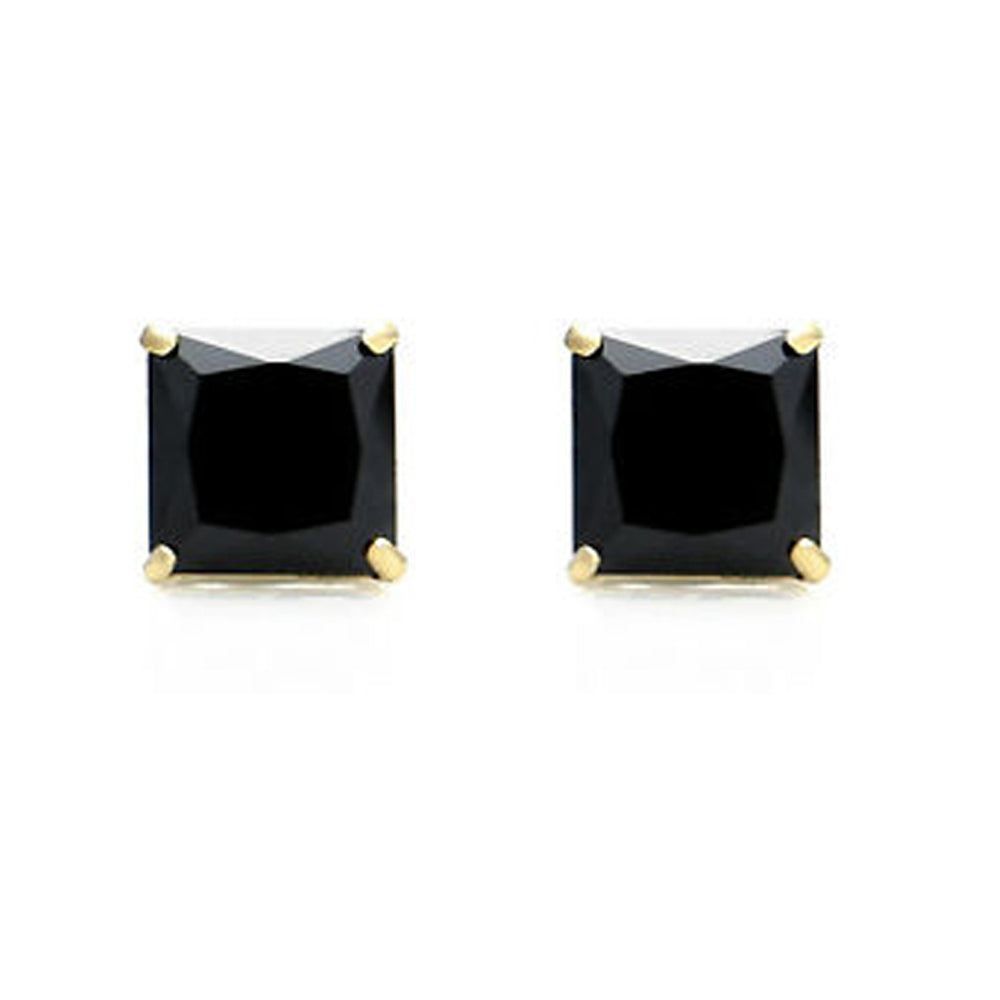 Paris Jewelry 18k Yellow Gold Black Sapphire 4 Ct Princess Stud Earrings Plated Image 2