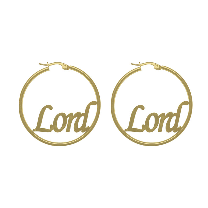 Paris Jewelry 18K Yellow Gold 1-2 Ct Hoop Earrings With Lord Name Inside Plated Image 1