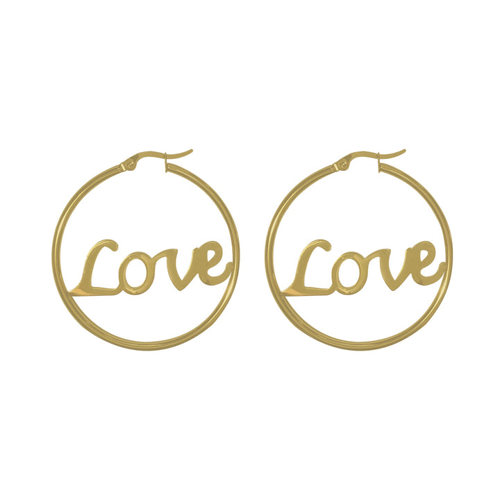 Paris Jewelry 18K Yellow Gold 1-2 Ct Hoop Earrings With Love Name Inside Plated Image 1