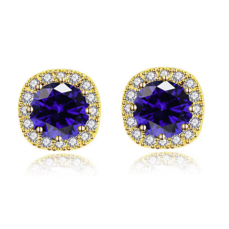 Paris Jewelry 10k Yellow Gold 2Ct Round Created Blue Sapphire Halo Stud Earrings Plated Image 3