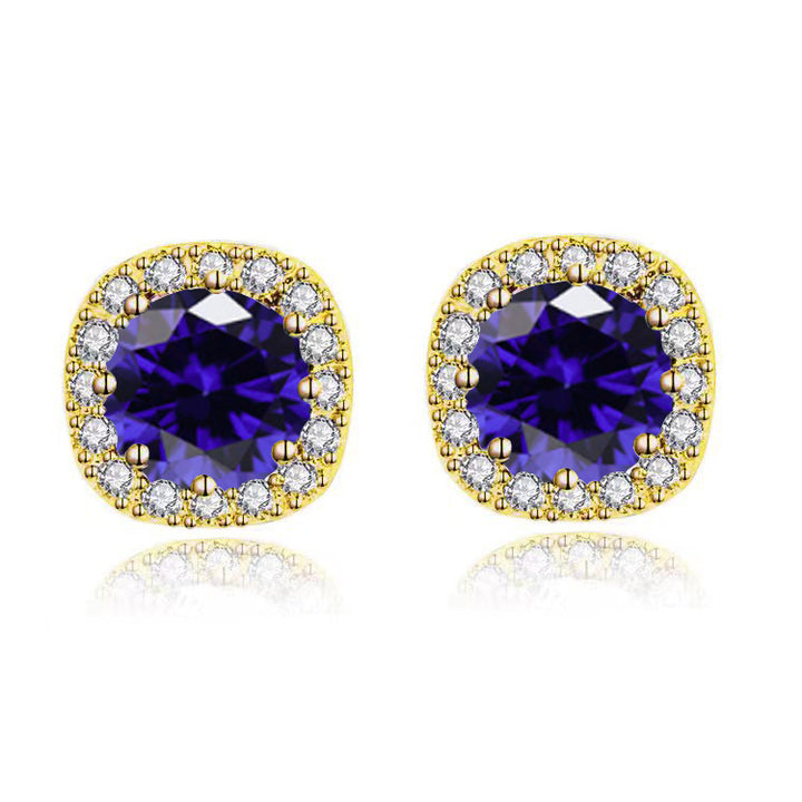 Paris Jewelry 10k Yellow Gold 2Ct Round Created Blue Sapphire Halo Stud Earrings Plated Image 4