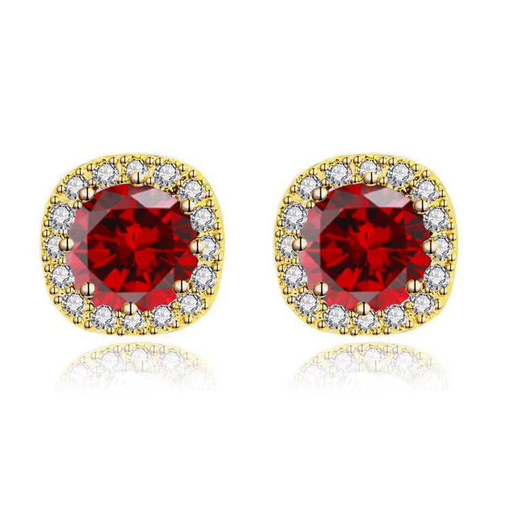 Paris Jewelry 10k Yellow Gold 2Ct Round Created Garnet Halo Stud Earrings Plated Image 2