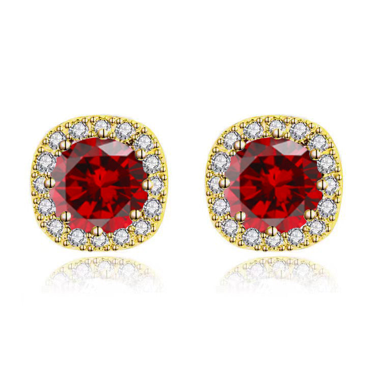 Paris Jewelry 10k Yellow Gold 1-2Ct Round Created Garnet Halo Stud Earrings Plated Image 1