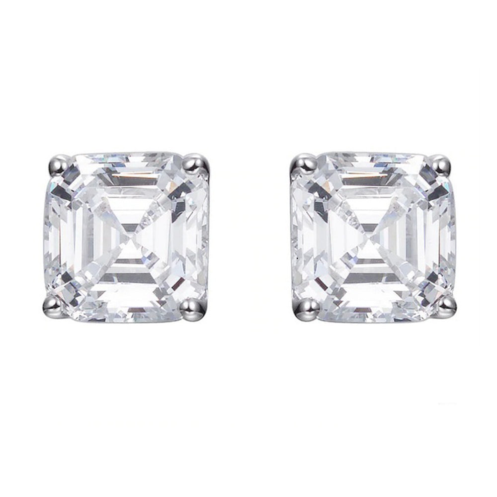 Paris Jewelry 14k White Gold 4Ct Asscher Cut White Sapphire Pack of One Stud Earrings Plated Image 1