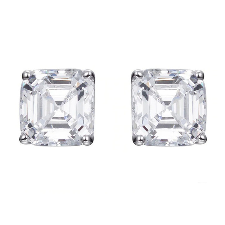 Paris Jewelry 14k White Gold 4Ct Asscher Cut White Sapphire Pack of One Stud Earrings Plated Image 1