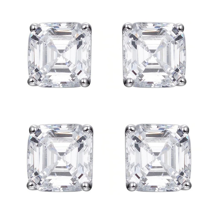 Paris Jewelry 14k White Gold 4Ct Asscher Cut White Sapphire Pack of Two Stud Earrings Plated Image 1