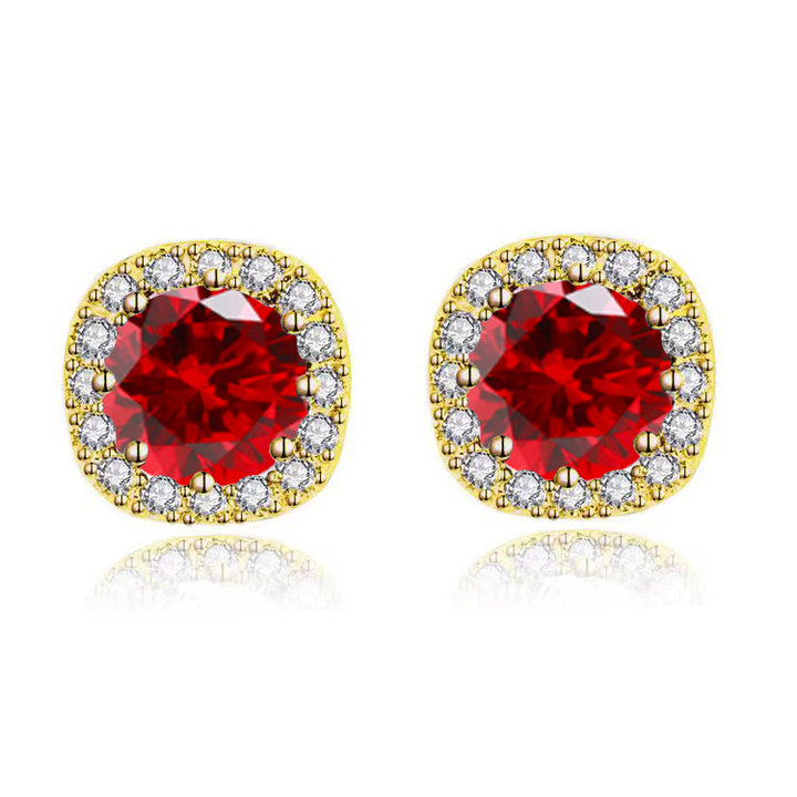 Paris Jewelry 10k Yellow Gold 1-2Ct Round Created Ruby Halo Stud Earrings Plated Image 1