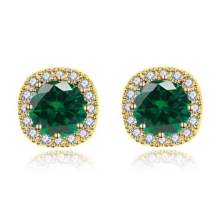 Paris Jewelry 10k Yellow Gold 3Ct Round Created Emerald Halo Stud Earrings Plated Image 2