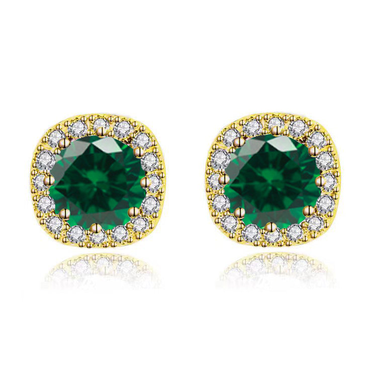 Paris Jewelry 10k Yellow Gold 3Ct Round Created Emerald Halo Stud Earrings Plated Image 3