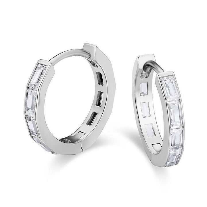 Paris Jewelry 24K White Gold 2Ct Emerald Cut White Sapphire Hoop Earrings Plated Image 1