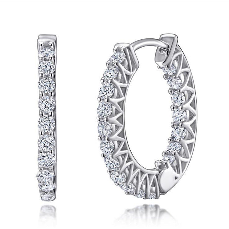 Paris Jewelry 18K White Gold 1-2Ct Round White Sapphire Hoop Earrings Plated Image 1