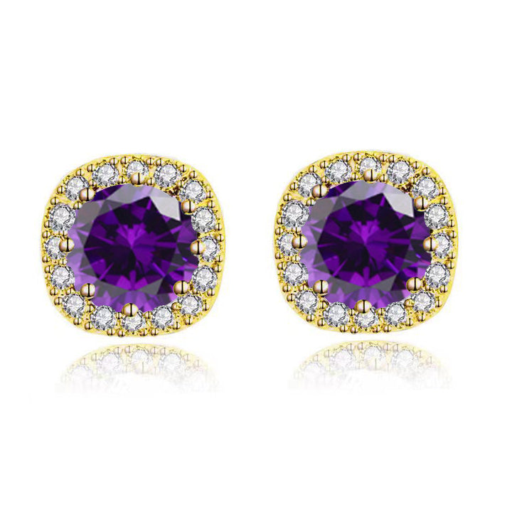 Paris Jewelry 14k Yellow Gold 1-2Ct Round Created Tanzanite Halo Stud Earrings Plated Image 1