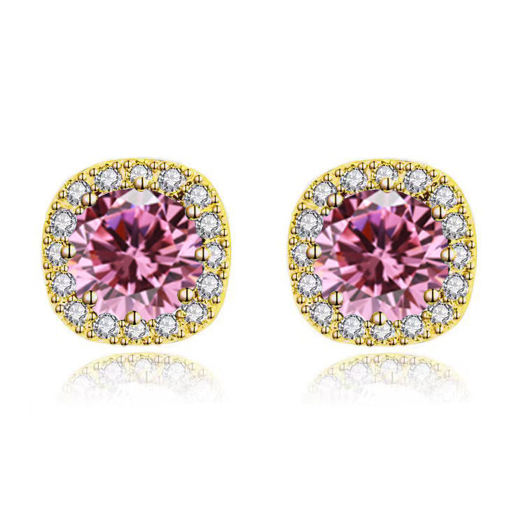 Paris Jewelry 14k Yellow Gold 1-2Ct Round Created Pink Sapphire Halo Stud Earrings Plated Image 1