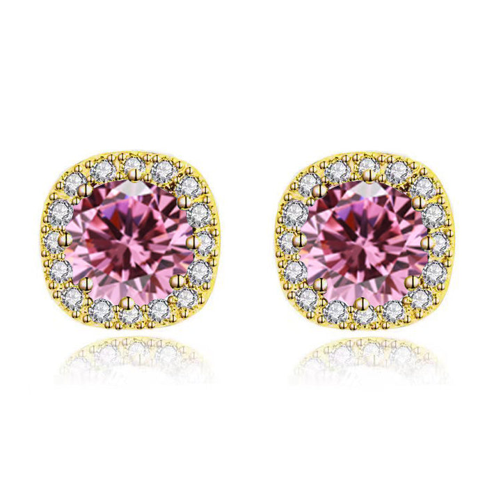 Paris Jewelry 14k Yellow Gold 1-2Ct Round Created Pink Sapphire Halo Stud Earrings Plated Image 2