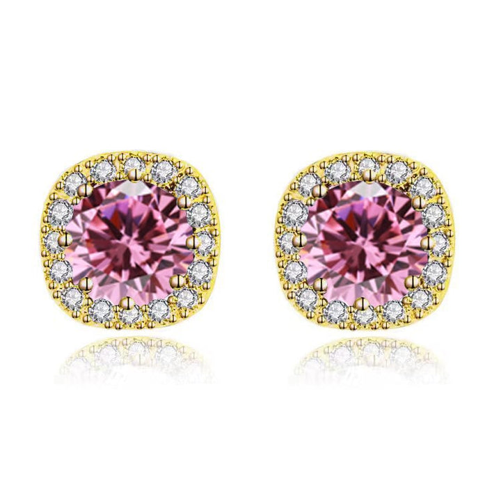 Paris Jewelry 14k Yellow Gold 4Ct Round Created Pink Sapphire Halo Stud Earrings Plated Image 4