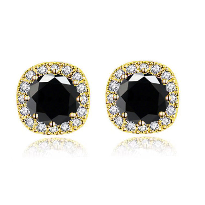 Paris Jewelry 14k Yellow Gold 1-2Ct Round Created Black Sapphire Halo Stud Earrings Plated Image 1