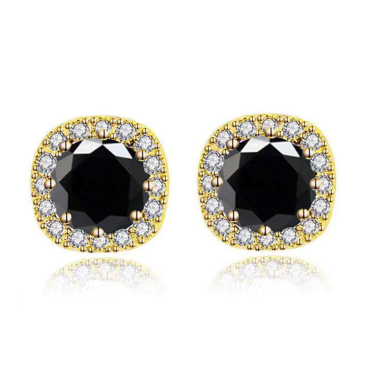 Paris Jewelry 14k Yellow Gold 1-2Ct Round Created Black Sapphire Halo Stud Earrings Plated Image 3