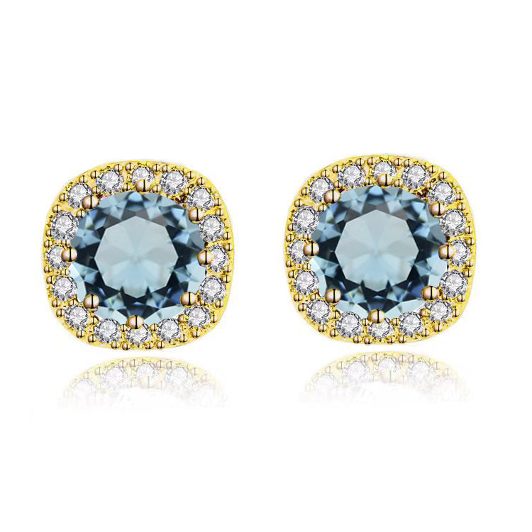 Paris Jewelry 14k Yellow Gold 3Ct Round Created Aquamarine Halo Stud Earrings Plated Image 1