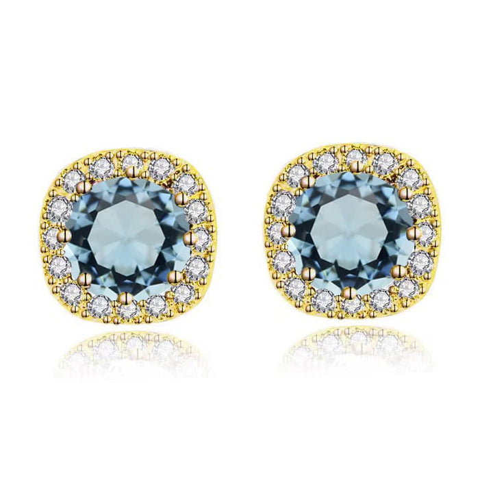 Paris Jewelry 14k Yellow Gold 1Ct Round Created Aquamarine Halo Stud Earrings Plated Image 4