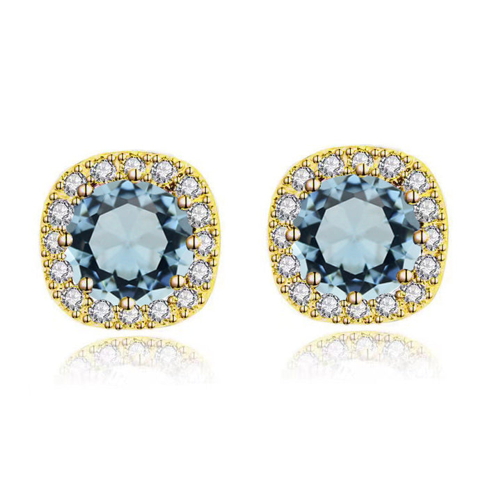 Paris Jewelry 14k Yellow Gold 1-2Ct Round Created Aquamarine Halo Stud Earrings Plated Image 4