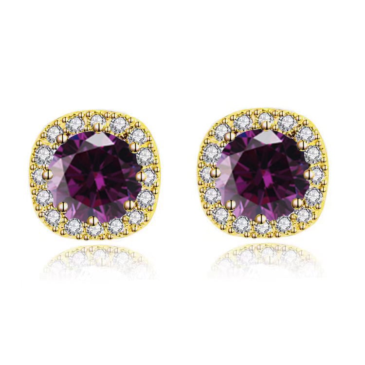 Paris Jewelry 14k Yellow Gold 1-2Ct Round Created Amethyst Halo Stud Earrings Plated Image 1