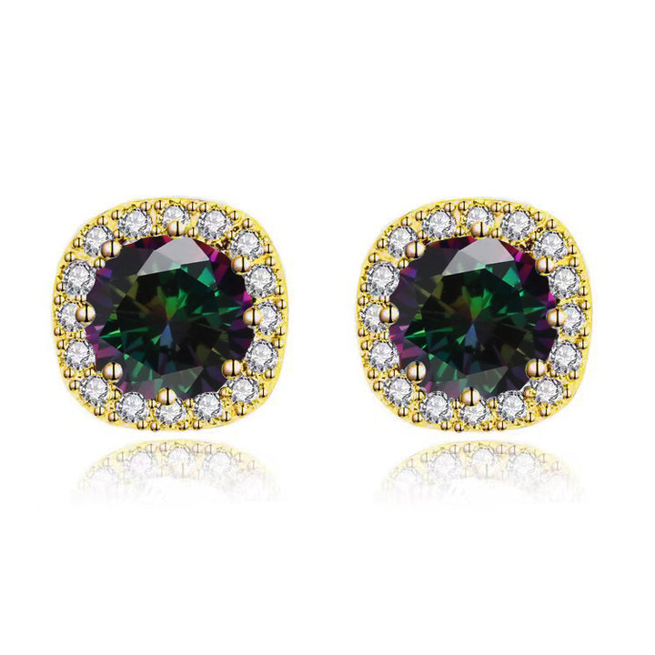 Paris Jewelry 14k Yellow Gold 1-2Ct Round Created Alexandrite Halo Stud Earrings Plated Image 1