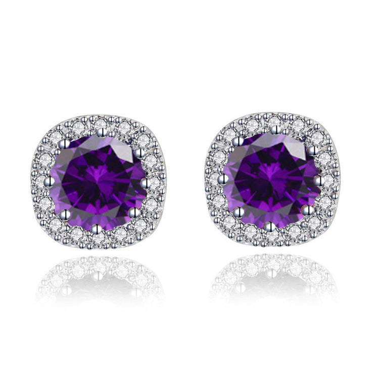 Paris Jewelry 14k White Gold 4Ct Round Created Tanzanite Halo Stud Earrings Plated Image 2