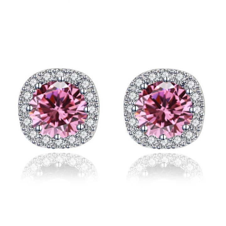 Paris Jewelry 14k White Gold 2 Ct Round Created Pink Sapphire Halo Stud Earrings Plated Image 1