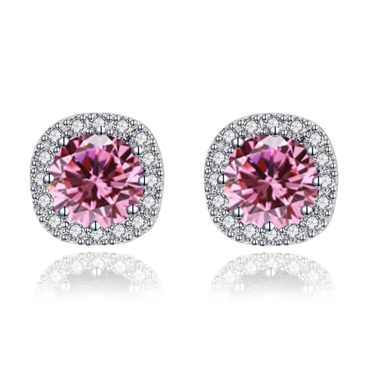 Paris Jewelry 14k White Gold 1-2 Ct Round Created Pink Sapphire Halo Stud Earrings Plated Image 3