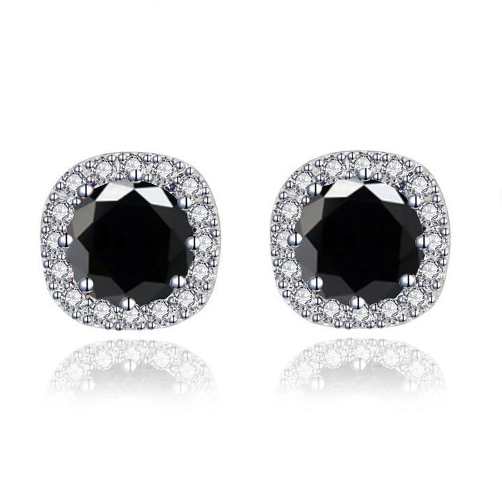 Paris Jewelry 14k White Gold 3 Ct Round Created Black Sapphire Halo Stud Earrings Plated Image 1