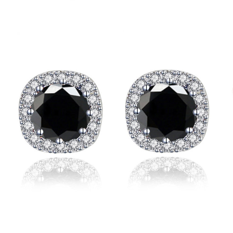 Paris Jewelry 14k White Gold 3 Ct Round Created Black Sapphire Halo Stud Earrings Plated Image 1