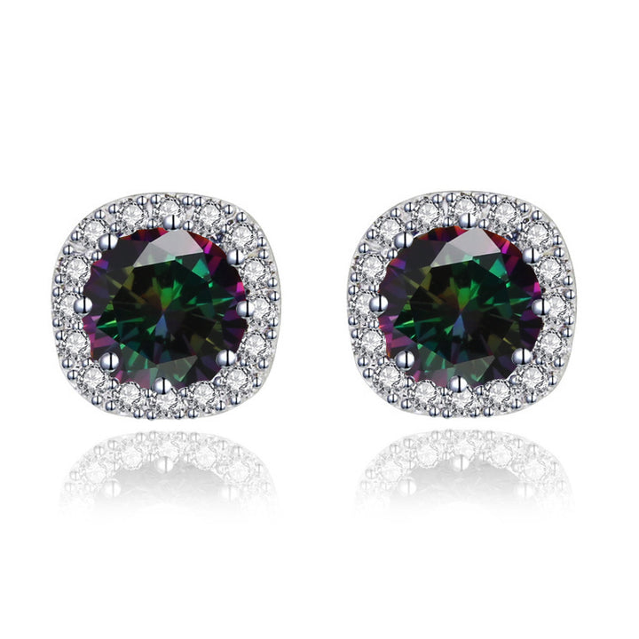 Paris Jewelry 14k White Gold 1-2 Ct Round Created Alexandrite Halo Stud Earrings Plated Image 1