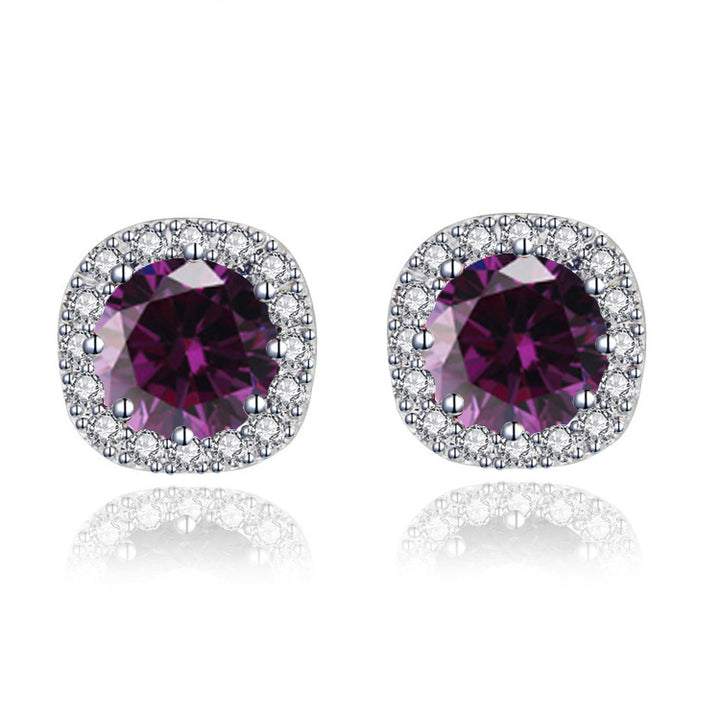 Paris Jewelry 14k White Gold 1 Ct Round Created Amethyst Halo Stud Earrings Plated Image 3