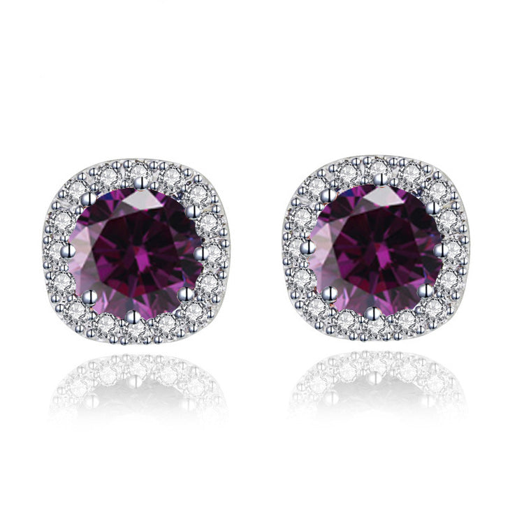 Paris Jewelry 14k White Gold 1-2 Ct Round Created Amethyst Halo Stud Earrings Plated Image 2