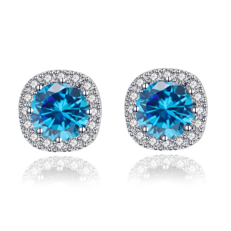 Paris Jewelry 10k White Gold 1-2 Ct Round Created Blue Topaz Halo Stud Earrings Plated Image 1